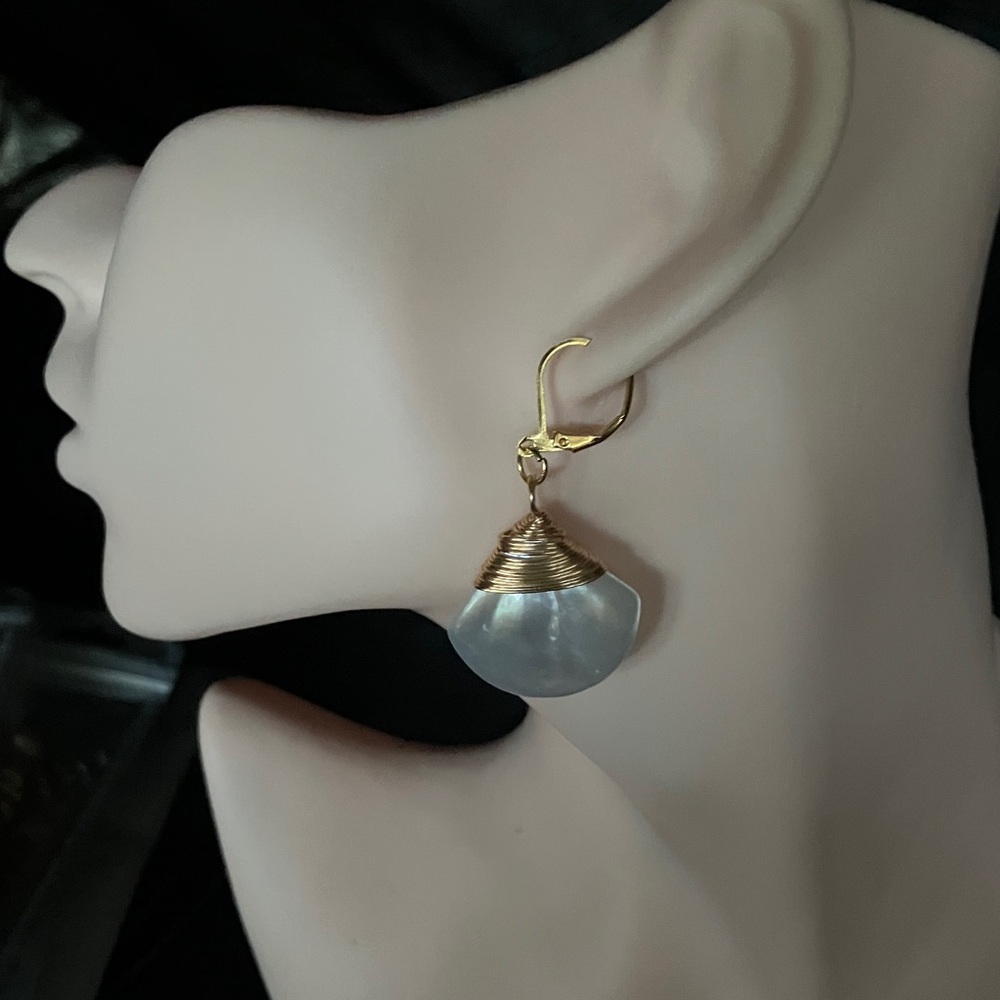 Gold and White Shell Earrings